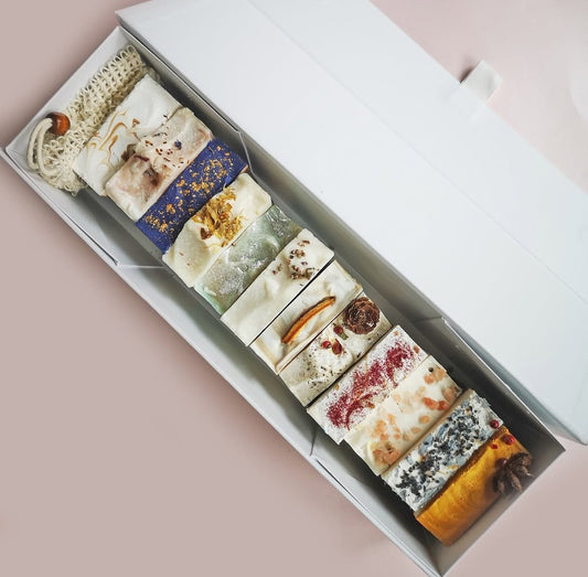 12 luxury vegan soap bars in a stylish gift box for every month of the year.