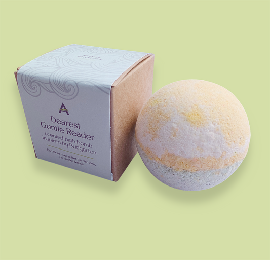 Bridgerton inspired bath bomb fragranced
with earl grey and cucumber