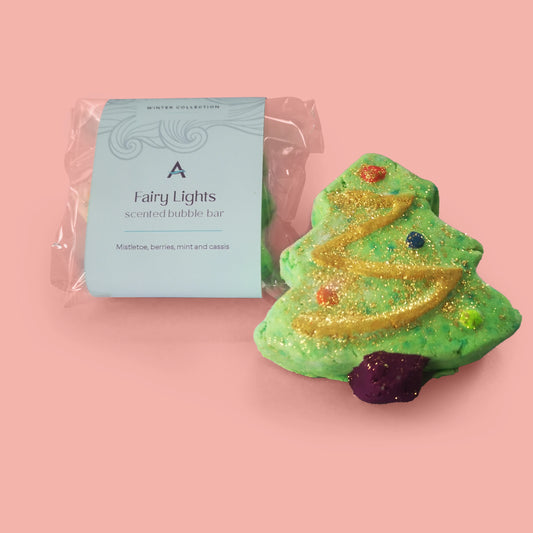 Fairy Lights mistletoe and mint Bubble Bar green Christmas tree with coloured lights