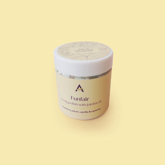 Travel size Funfair body scrub with pastel swirls