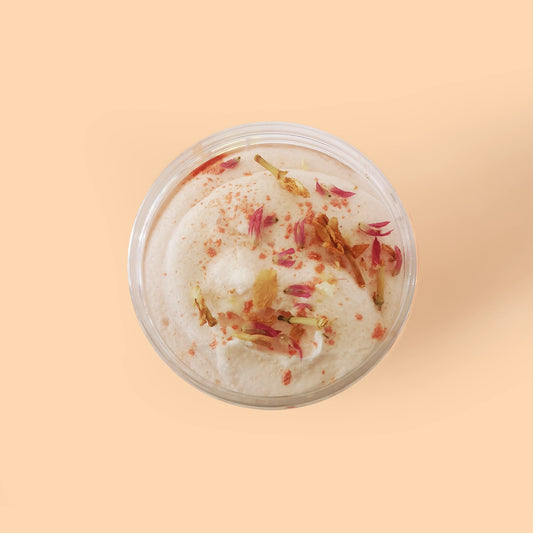 Lush, fluffy, tropical body polish with soft floral scent and jasmine petals.