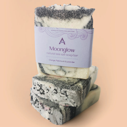 Stack of three black and white soap bars