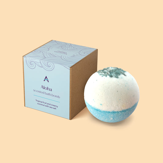 Handmade Aloha bath bomb with melon, tropical fruit and coconut - vegan and eco-friendly.