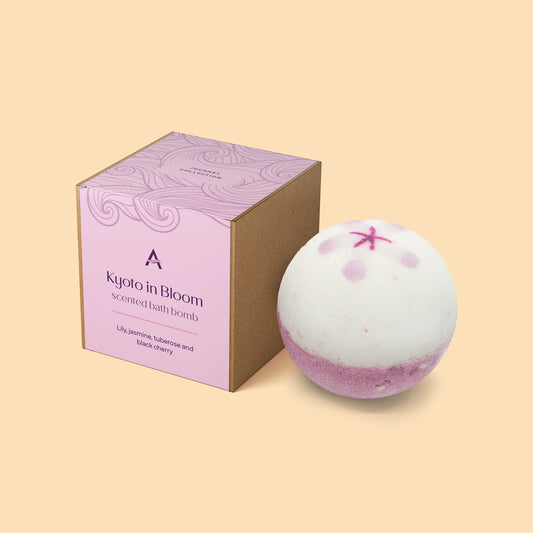 Kyoto in Bloom cherry blossom bath bomb inspired by Japanese spring.