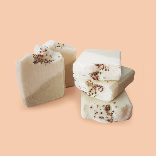 Collection of green and white soap bars