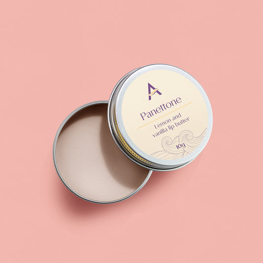 Panettone Lip Balm tin with lemon and vanilla vegan lip care