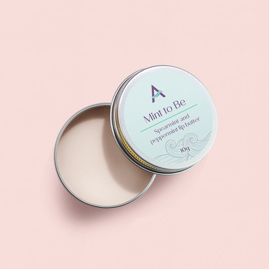 Mint To Be peppermint and spearmint vegan lip balm in a aluminium tin.