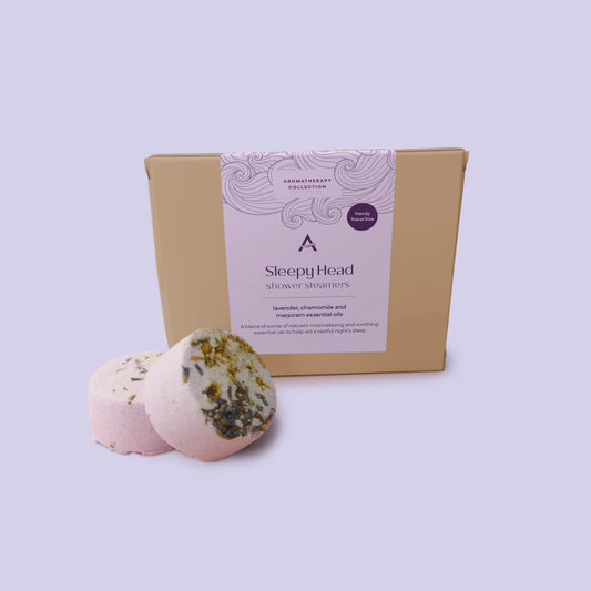 Travel size Sleepy Head lavender and chamomile shower steamers.