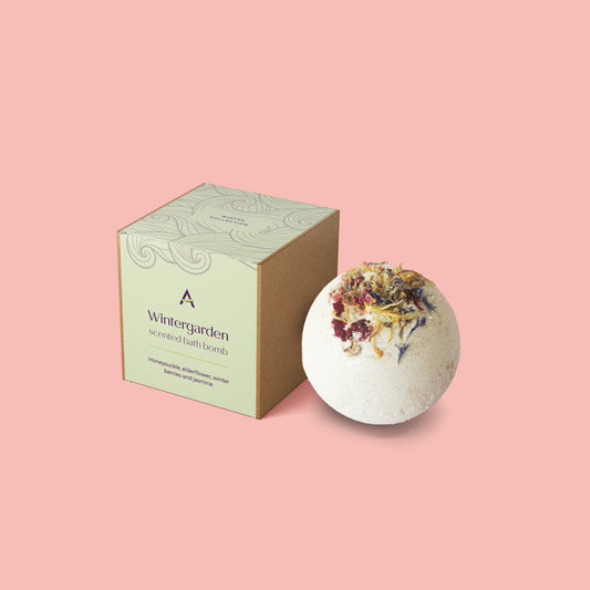 White winter bath bomb with honeysuckle and elderflower
