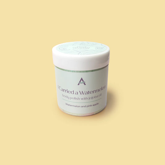 Travel size watermelon whipped soap scrub with jojoba oil