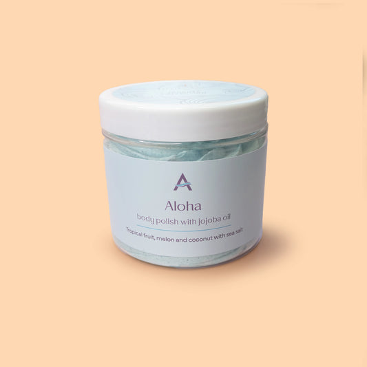 Aloha tropical fruit sugar scrub with whipped soap and jojoba oil