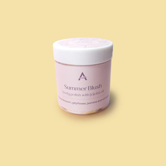 Travel size Summer Blush body scrub with delicate feminine fragrance.