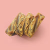 Top of autumn natural soap bar with gold mica swirls