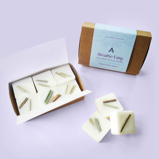 Open box showing 6 individual square wax melts
