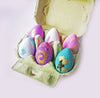 set of 6 egg shaped Easter bath bombs in a cardboard egg carton