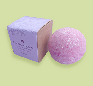 Narnia inspired pink bath bomb fragranced with Turkish Delight and silver eco-glitter