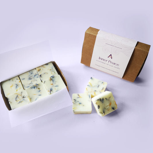 Open box showing 6 square wax melts