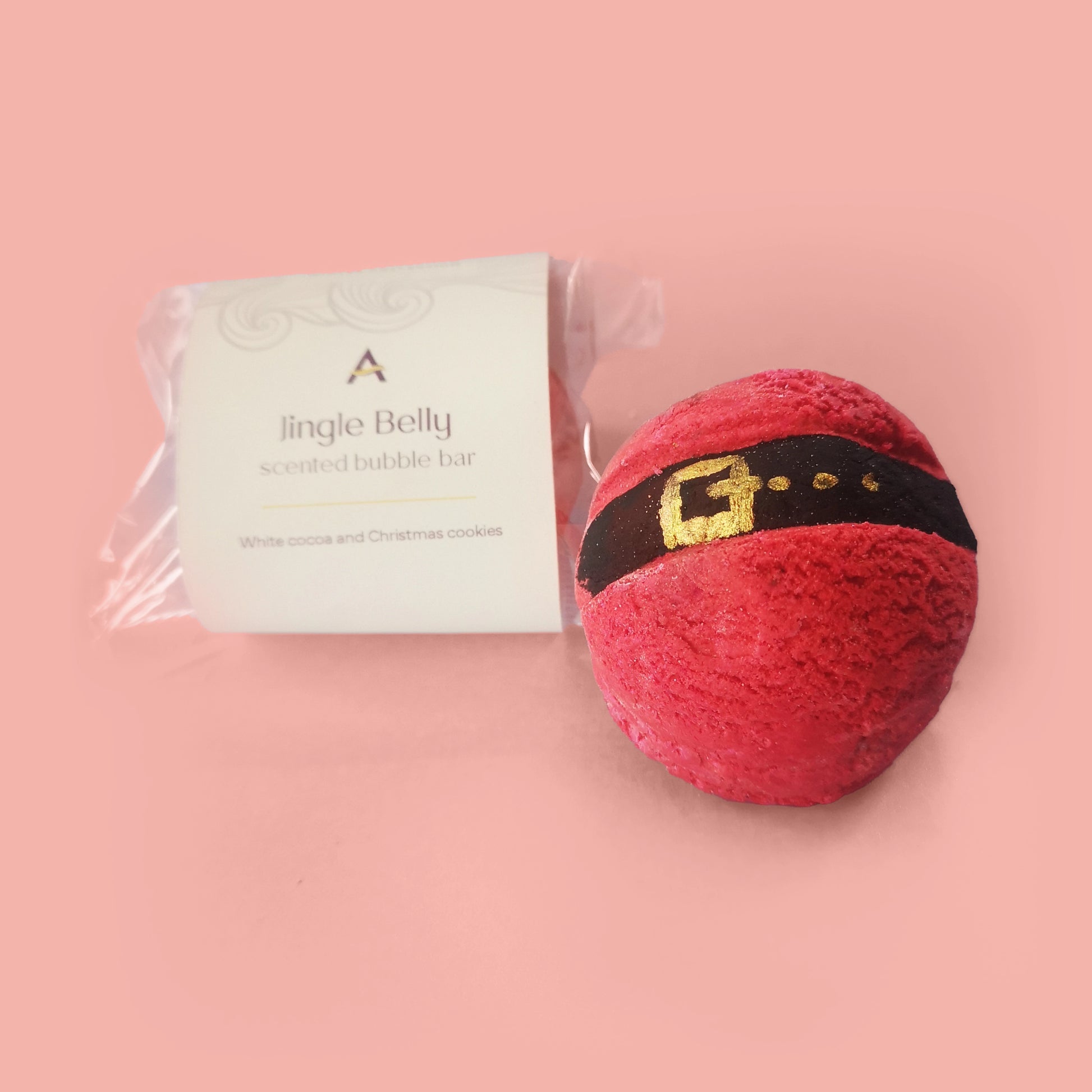 Red and gold Christmas Santa's belly bubble bar with cocoa butter