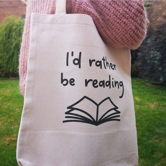 I'd Rather Be Reading Tote Bag - Eco-Friendly Cotton Book Lover Bag