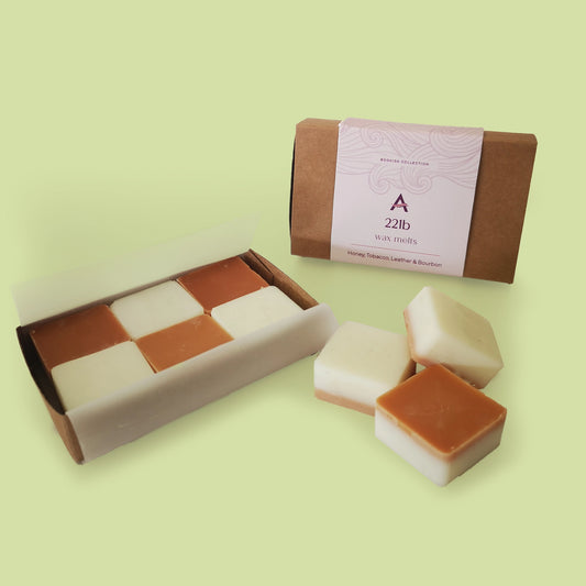 brown and cream wax melt cubes in box