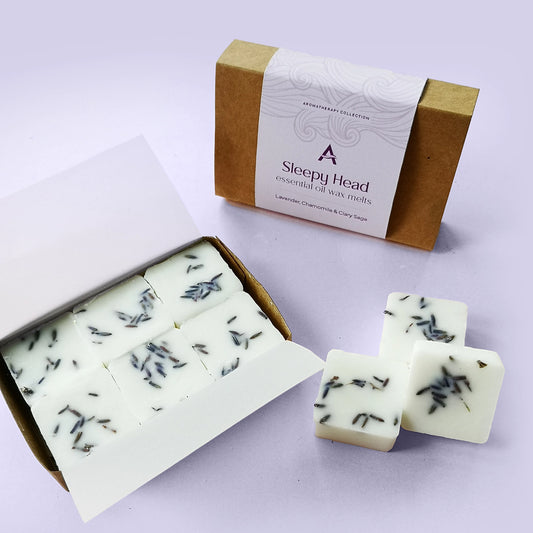 Open box showing 6 square individual wax melts