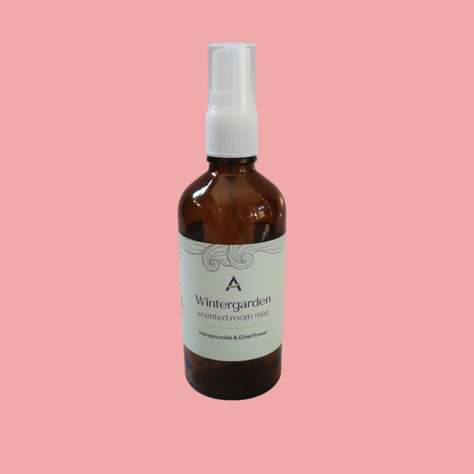 Honeysuckle and elderflower room mist in amber glass bottle
