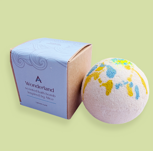Alice inspired Wonderland bath bomb with lemon curd fragrance
