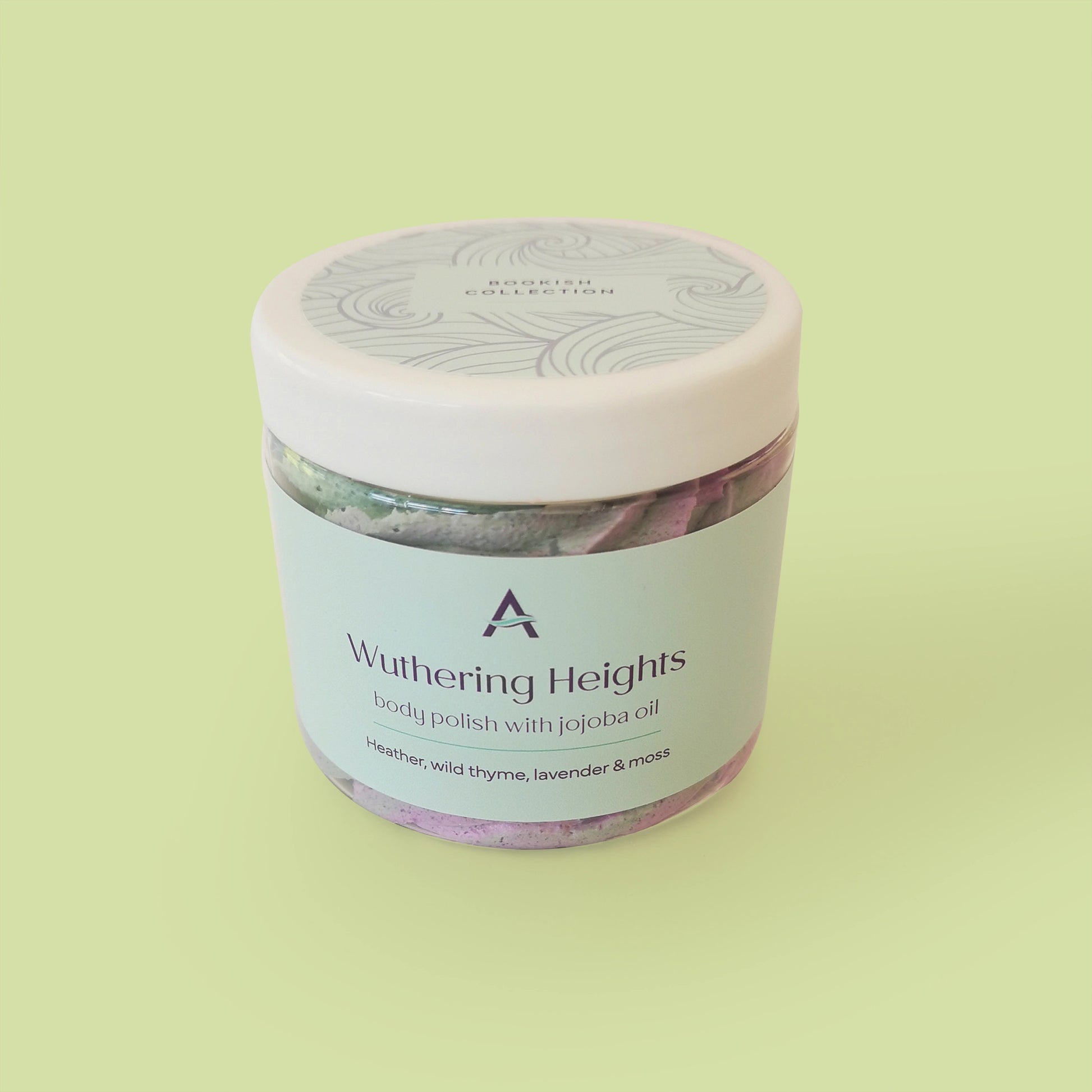 purple and lilac body scrub in plastic pot