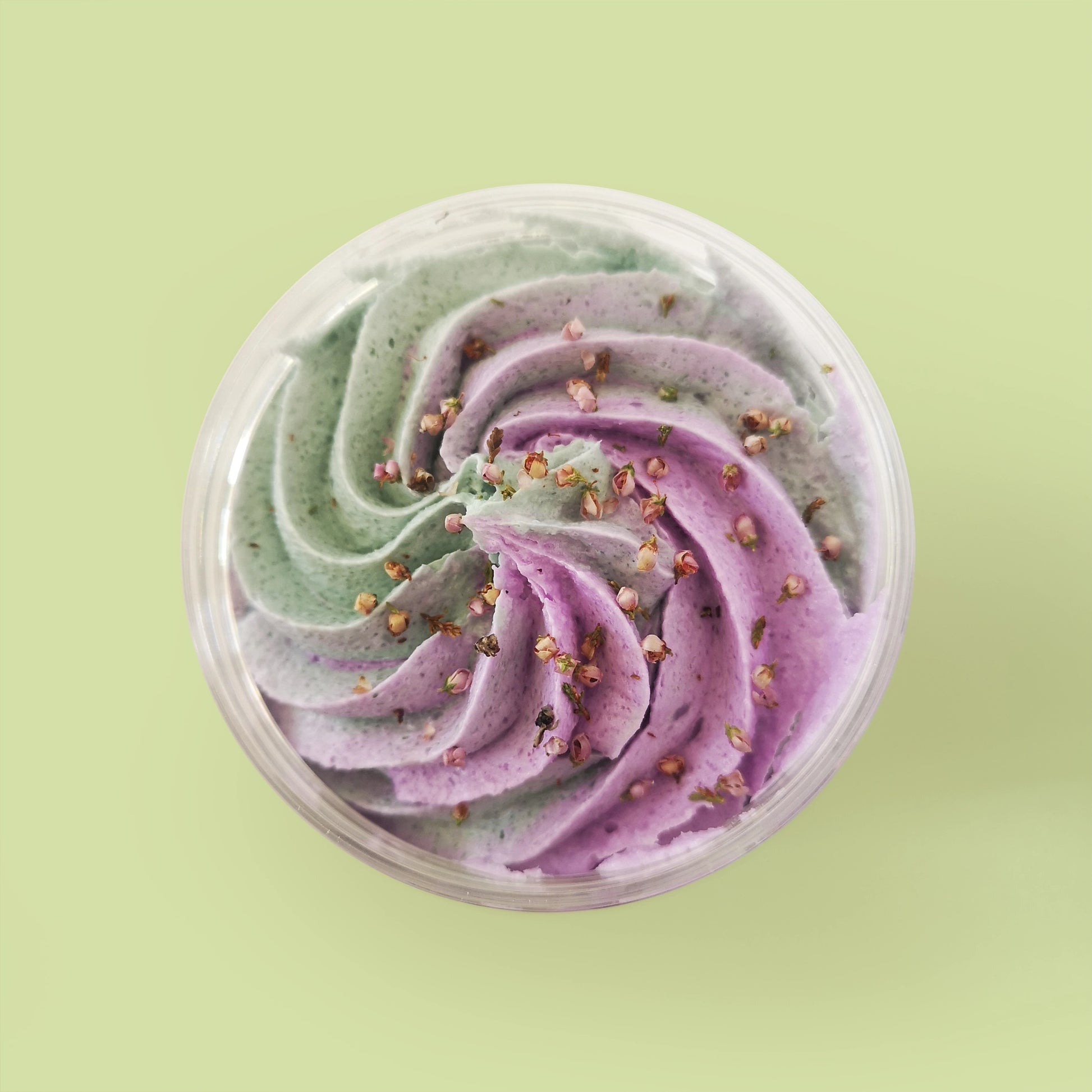 lilac and green body scrub texture