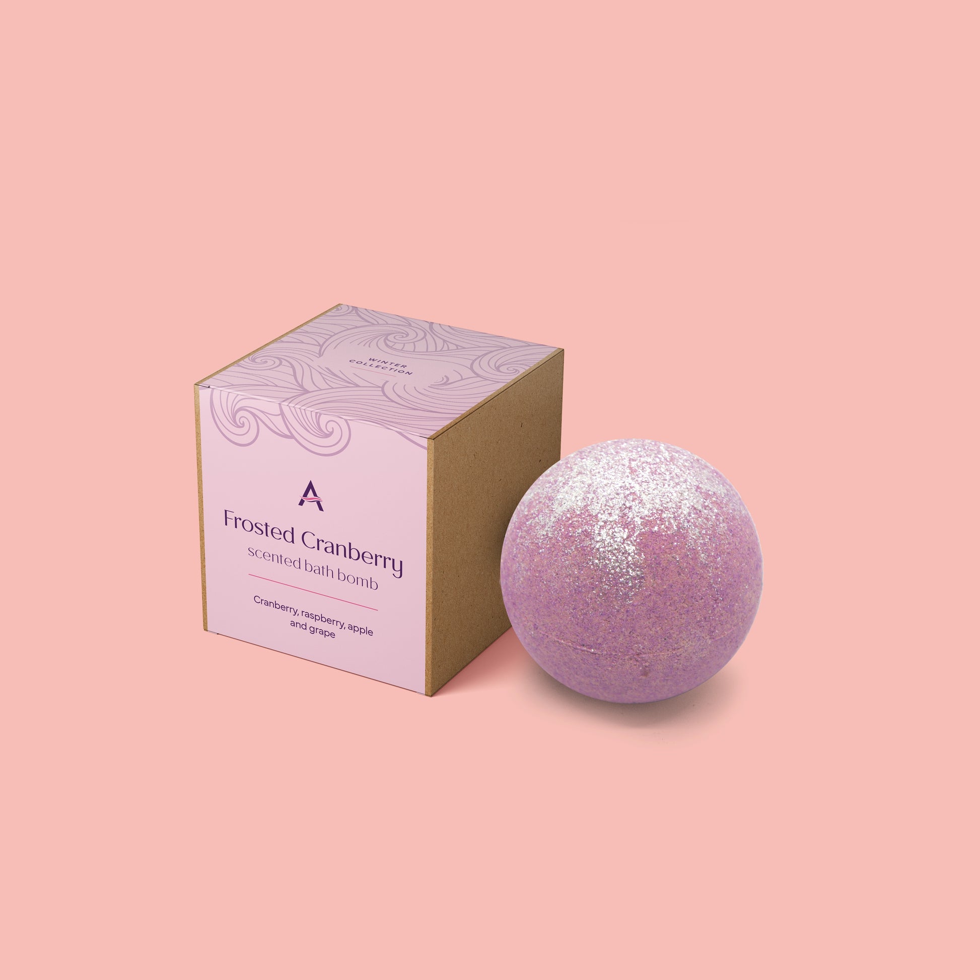 pink bath bomb with silver glitter and box