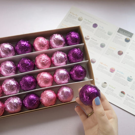 mini bath bombs in gift box with menu