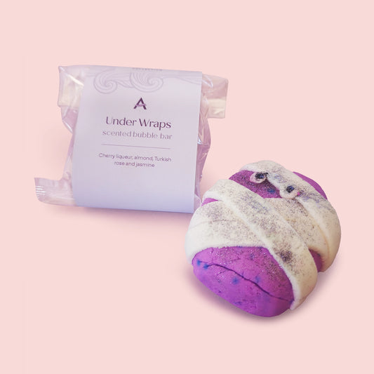 purple bubble bar with white mummy wrapping detail