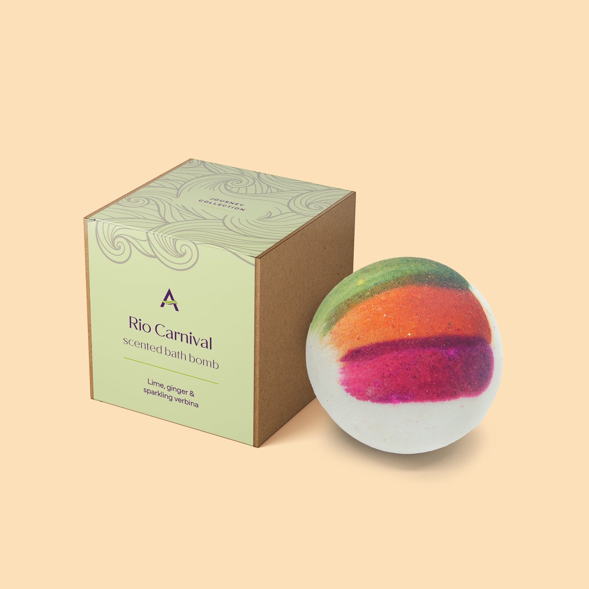 Rio Carnival lime and ginger bath bomb with box