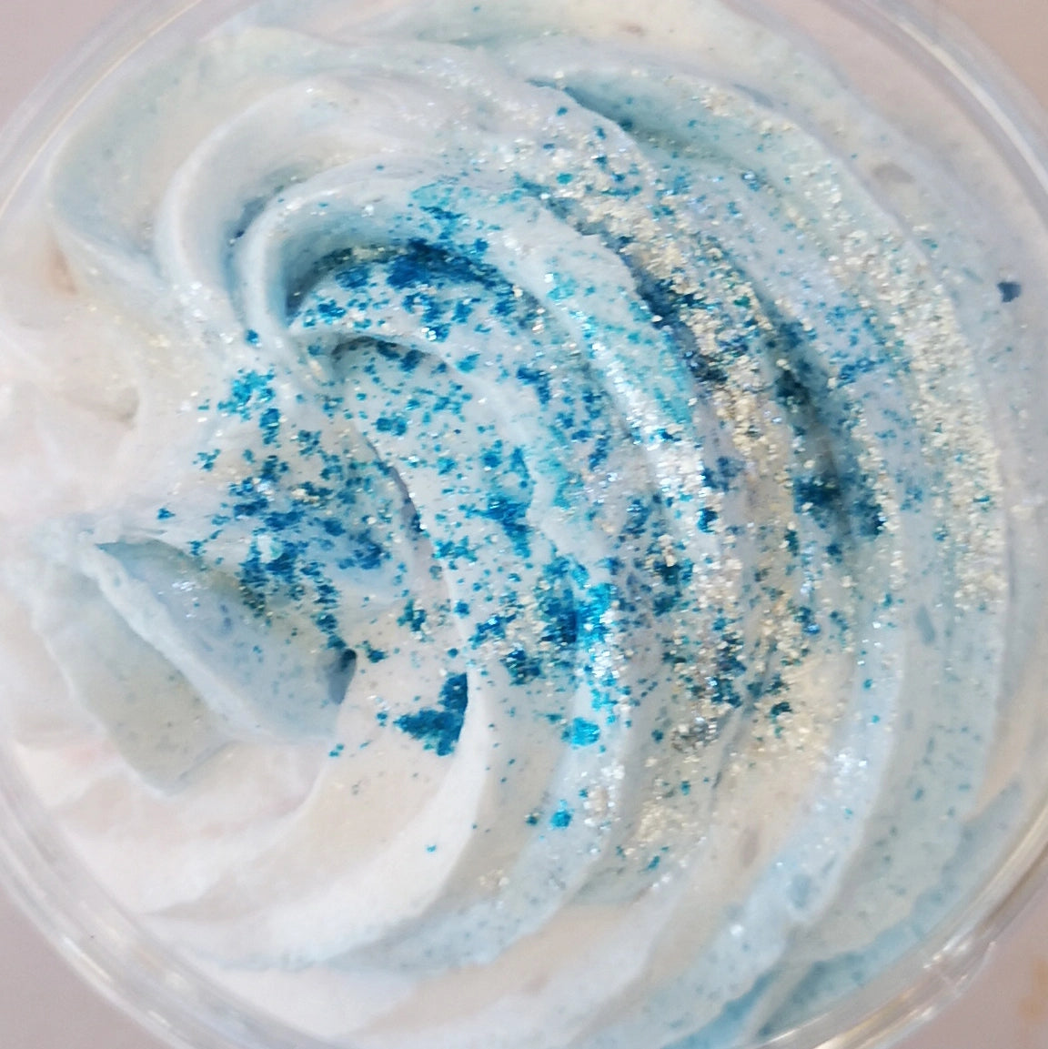 Handmade winter sugar scrub with blue and silver eco glitter